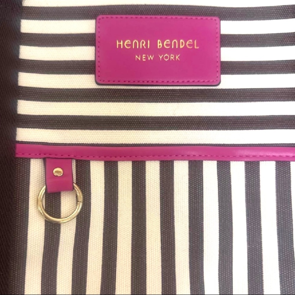 Henri Bendel Striped Canvas Tote Bag with Hot Pink Interior - Picture 2 of 7